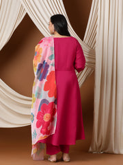 Keyhole Neck Regular A-Line Kurta With Trousers & Dupatta