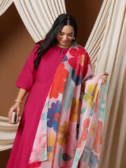 Keyhole Neck Regular A-Line Kurta With Trousers & Dupatta