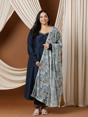 Sweetheart Neck A-Line Kurta & Trousers With Dupatta