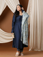 Sweetheart Neck A-Line Kurta & Trousers With Dupatta