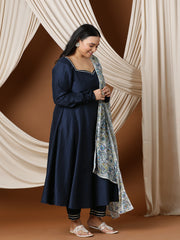 Sweetheart Neck A-Line Kurta & Trousers With Dupatta