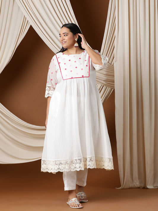 Floral Embroidered A line Kurta with Trousers