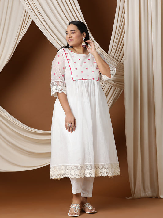 Floral Embroidered A line Kurta with Trousers