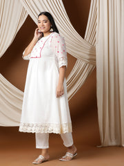 Floral Embroidered A line Kurta with Trousers