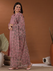 Mandarin Collar A Line Kurta & Trousers With Dupatta