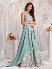 Sea green Pure Chiffon Sequins and thread embroidery Semi-Stitched Lehenga choli & Dupatta