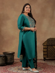 Ethnic Motifs Embroidered Zari Straight Kurta with Trousers & Dupatta