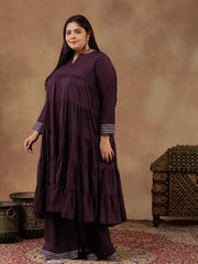 Purple Women Tiered Gotta Patti Kurta with Sharara