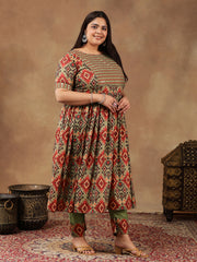 Women Ethnic Motifs Printed Pleated Sequinned Kurta with Trousers