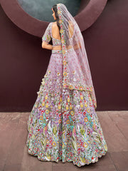 Mauve Net Zarkan & heavy Sequin embroidery Semi-Stitched Lehenga choli & Dupatta