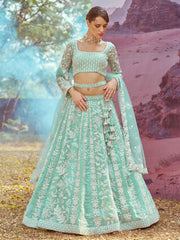 Sea green Organza Sequins embroidery Semi-Stitched Lehenga choli & Dupatta