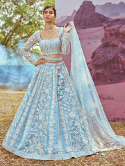 Sky Blue Organza Sequins embroidery Semi-Stitched Lehenga choli & Dupatta