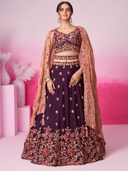 Burgundy colour Chiffon Sequins embroidery Semi-Stitched Lehenga choli and Dupatta