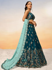 Teal Pure Georgette with heavy Sequins embroidery Semi-Stitched Lehenga choli & Dupatta