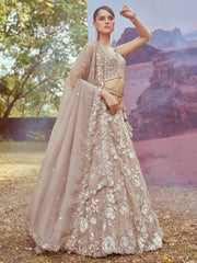 Beige Organza Sequins embroidery Semi-Stitched Lehenga choli & Dupatta