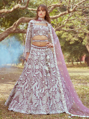 Lavender Pure Satin Sequins embroidery Semi-Stitched Lehenga choli & Dupatta