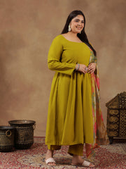 Round Neck Empire Anarkali Kurta With Trousers & Dupatta