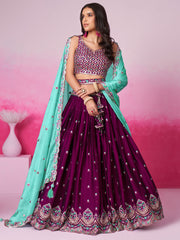 Burgundy Pure Georgette Sequin embroidery Semi-Stitched Lehenga choli and Dupatta