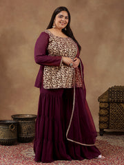 Floral Embroidered Regular Sequinned Straight Kurti with Sharara & Dupatta