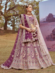 Purple Pure silk Moti, Coding embroidery Semi-Stitched Bridel Lehenga choli & Dupatta