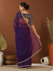 Purple Zari Organza Saree