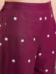 Purple & White Floral Embroidered Pleated Ethnic Co-ords