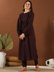 Purple Colour Women Ethnic Motifs Woven Design Kurta