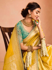 Beautiful Yellow Zari Weaving Silk Haldi Wear Saree With Blouse