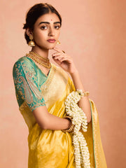 Beautiful Yellow Zari Weaving Silk Haldi Wear Saree With Blouse