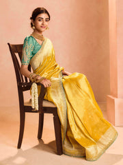 Beautiful Yellow Zari Weaving Silk Haldi Wear Saree With Blouse