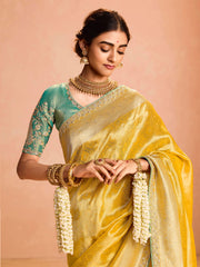 Beautiful Yellow Zari Weaving Silk Haldi Wear Saree With Blouse