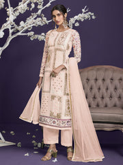 Peach Sequence Embroidered Pant Suit