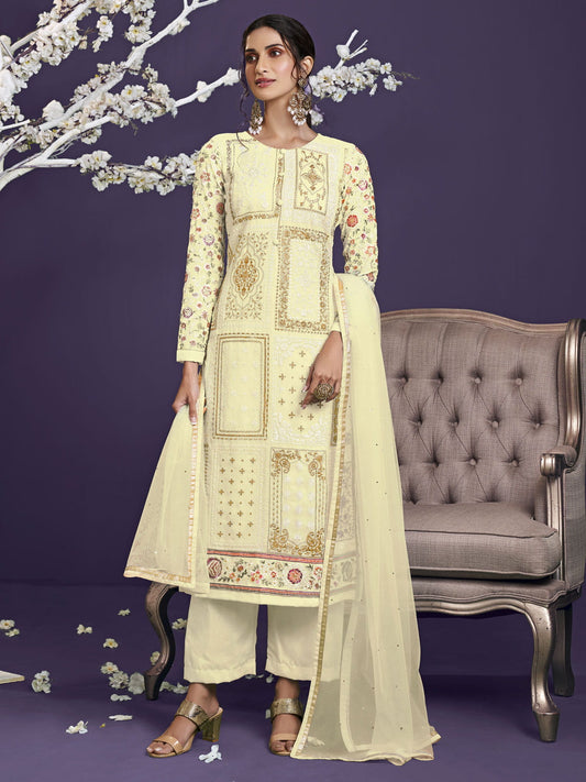 Yellow Sequence Embroidered Pant Suit