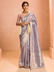 Gorgeous Mauve Zari Weaving Silk Festival Wear Saree With Blouse