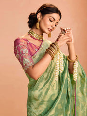 Captivating Green Zari Weaving Silk Event Wear Saree With Blouse