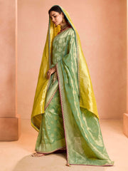 Captivating Green Zari Weaving Silk Event Wear Saree With Blouse