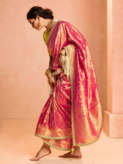 Fabulous Coral Red Zari Weaving Silk Wedding Saree With Blouse