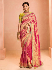 Fabulous Coral Red Zari Weaving Silk Wedding Saree With Blouse