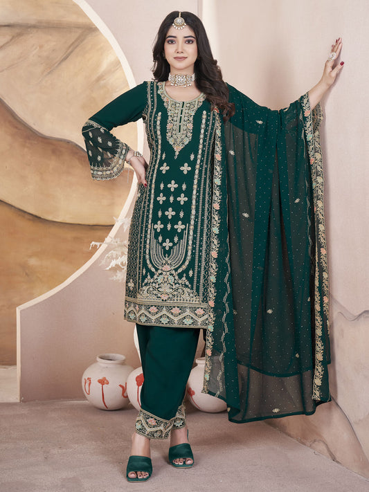 Green Georgette Women Three Piece Pakistani Suit