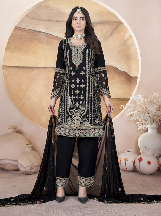 Black Georgette Embroidered Pakistani Designs Suit