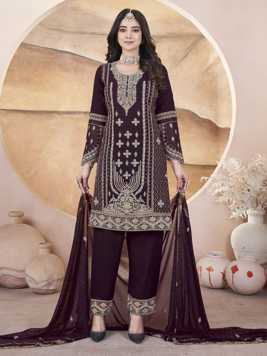 Brown Color Pakistani Style Salwar Suit for Women