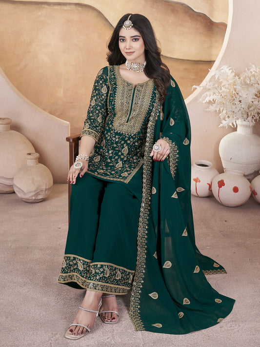 Green Color Georgette Embroidered Pakistani Suit