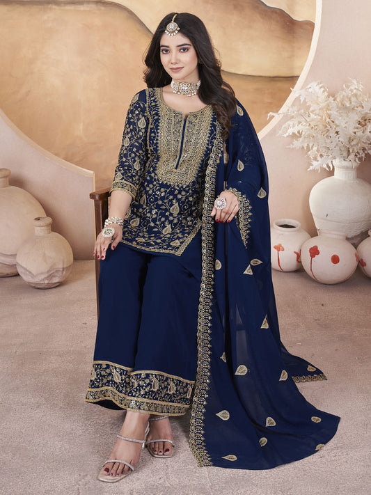 Blue Color Embroidered Pakistani Designs for Suit