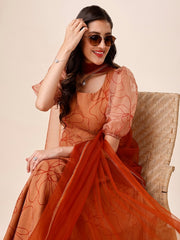 Floral Printed Puff Sleeves Regular Kurta with Trousers & Dupatta