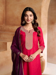 Magenta Yoke Design Regular Kurta with Trousers & Dupatta