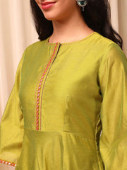 Women Green Thread Work Anarkali Kurta