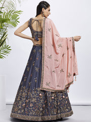 Violet Pure Chiffon Sequins and thread embroidery Semi-Stitched Lehenga choli and Dupatta