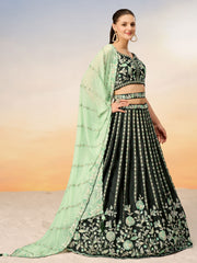 Green Satin Sequins with heavy Sequins embroidery Semi-Stitched Lehenga choli & Dupatta