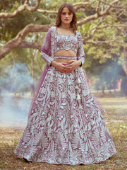 Lavender Pure Satin Sequins embroidery Semi-Stitched Lehenga choli & Dupatta