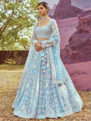 Sky Blue Organza Sequins embroidery Semi-Stitched Lehenga choli & Dupatta